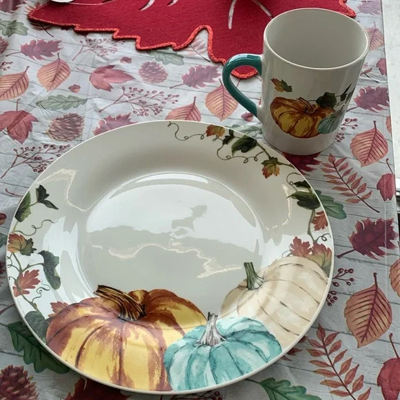 Royal Norfolk Stoneware Pumpkin Dinner Plates, 10.5 in. Thanksgiving themed - Picture 2 of 16